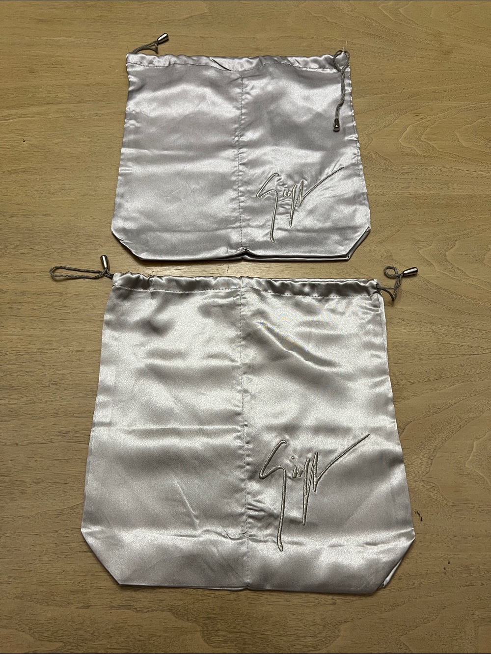 Giuseppe Zanotti Silver Satin Drawstring Dust Bags - Pair